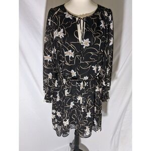 Elizabeth And James Black Floral Dress Size XXL Smocked Details Lined
